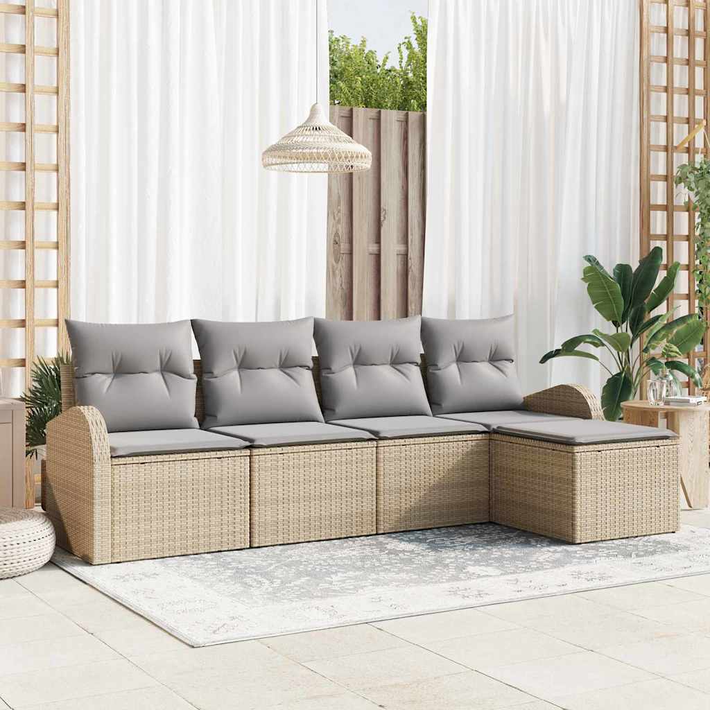 Sofa Set mit Kissen 5 pcs Beige und Hellgrau Poly-Rattan