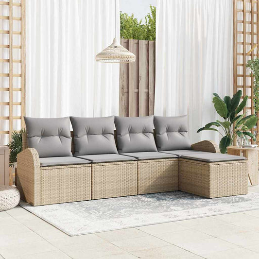 Sofa Set mit Kissen 5 pcs Beige und Hellgrau Poly-Rattan