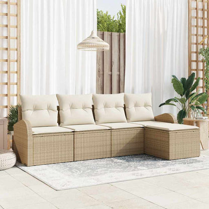 Garten-Sofa-Set mit Kissen 5 pcs Beige und Weiß Poly Rattan