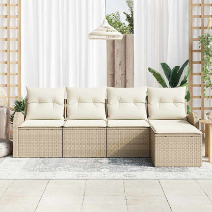 Garten-Sofa-Set mit Kissen 5 pcs Beige und Weiß Poly Rattan