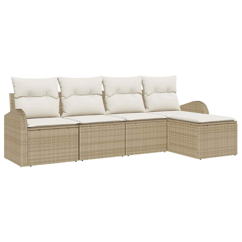 Garten-Sofa-Set mit Kissen 5 pcs Beige und Weiß Poly Rattan