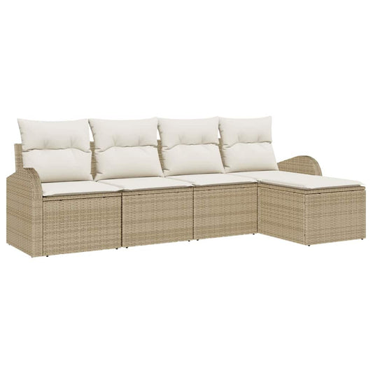 Garten-Sofa-Set mit Kissen 5 pcs Beige und Weiß Poly Rattan
