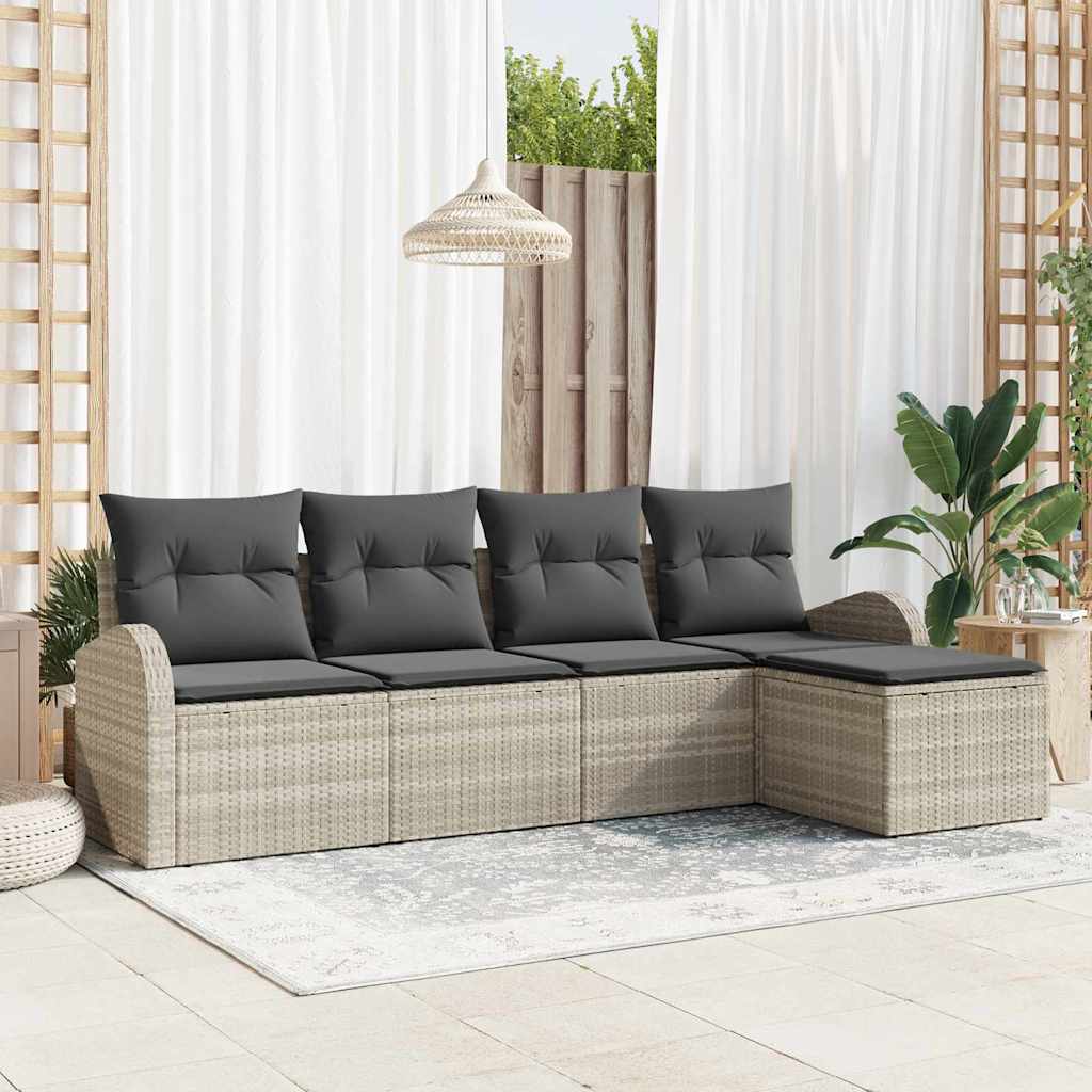 Garten-Sofa-Set mit Kissen 5 pcs Hellgrau Poly Rattan