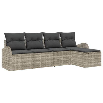 Garten-Sofa-Set mit Kissen 5 pcs Hellgrau Poly Rattan