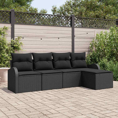 Garten-Sofa-Set mit Kissen 5 pcs Schwarz Poly Rattan