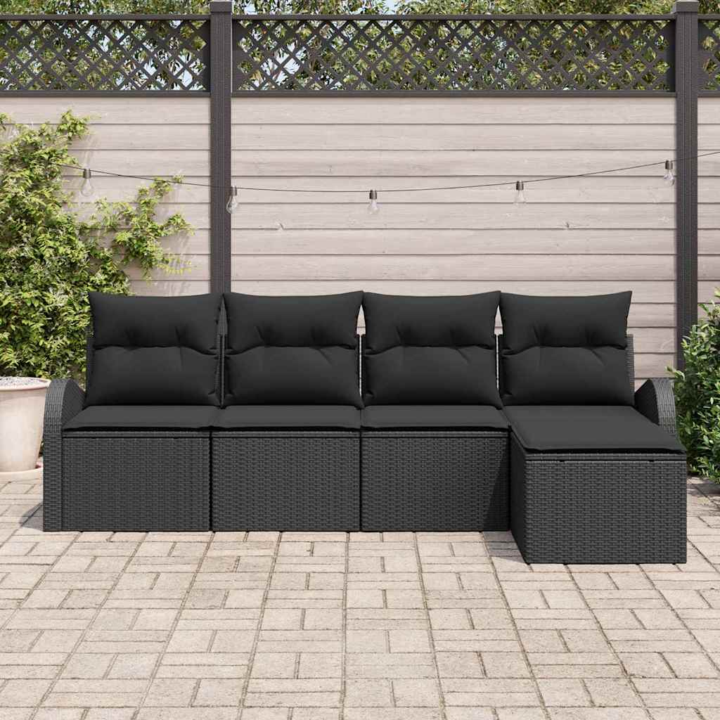 Garten-Sofa-Set mit Kissen 5 pcs Schwarz Poly Rattan