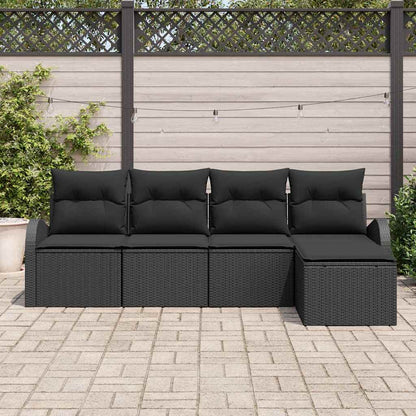 Garten-Sofa-Set mit Kissen 5 pcs Schwarz Poly Rattan