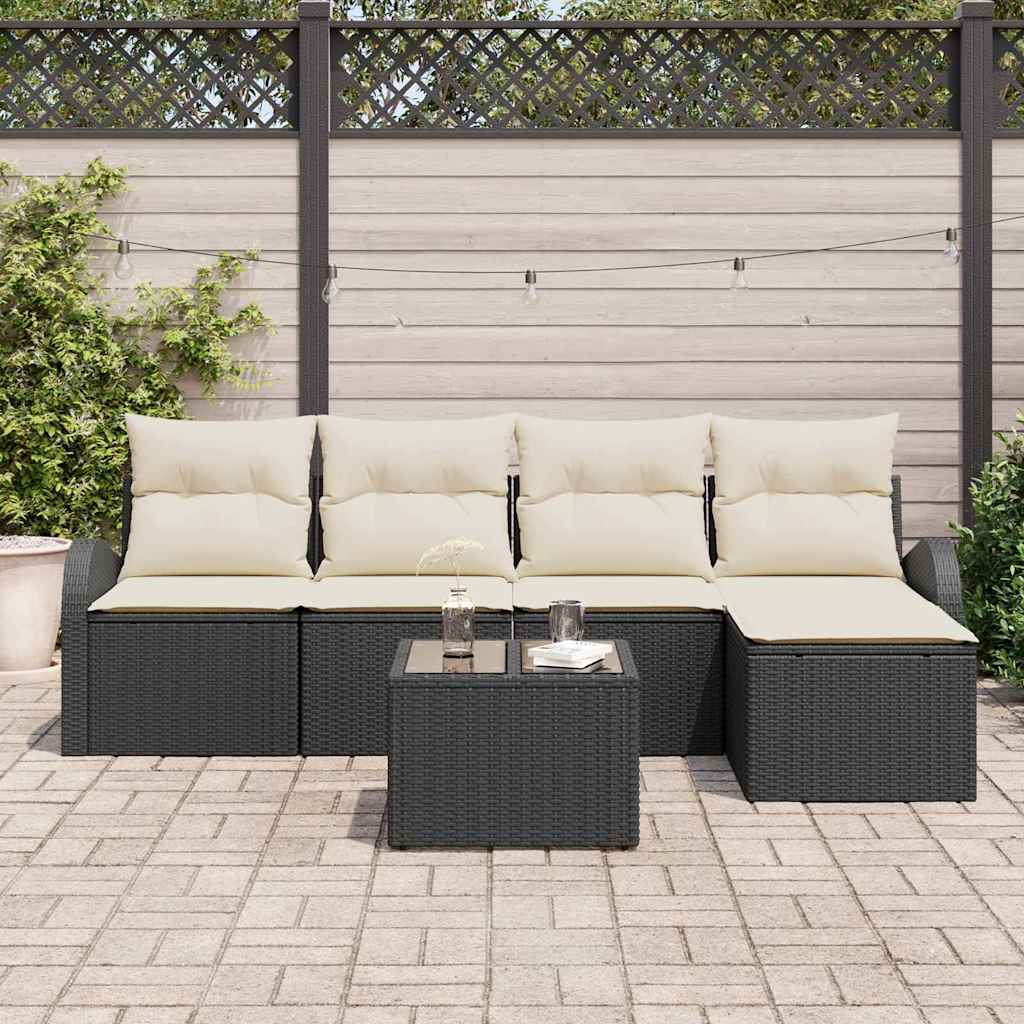 Sofa Set mit Kissen 6 pcs Schwarz und Weiß Poly-Rattan