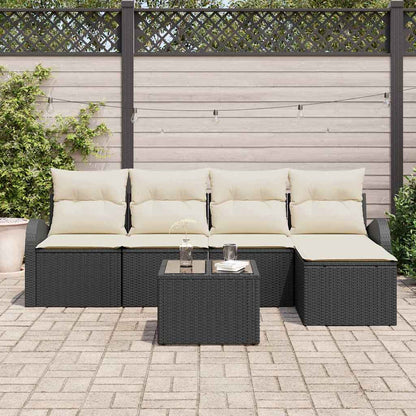 Sofa Set mit Kissen 6 pcs Schwarz und Weiß Poly-Rattan
