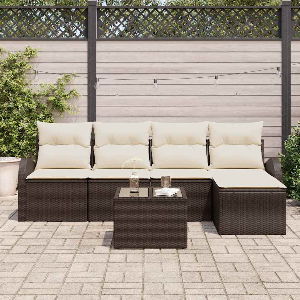 Garten-Sofa-Set mit Kissen 6 pcs Braun und Weiß Poly Rattan