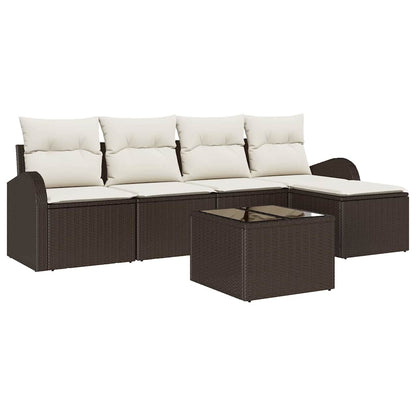 Garten-Sofa-Set mit Kissen 6 pcs Braun und Weiß Poly Rattan