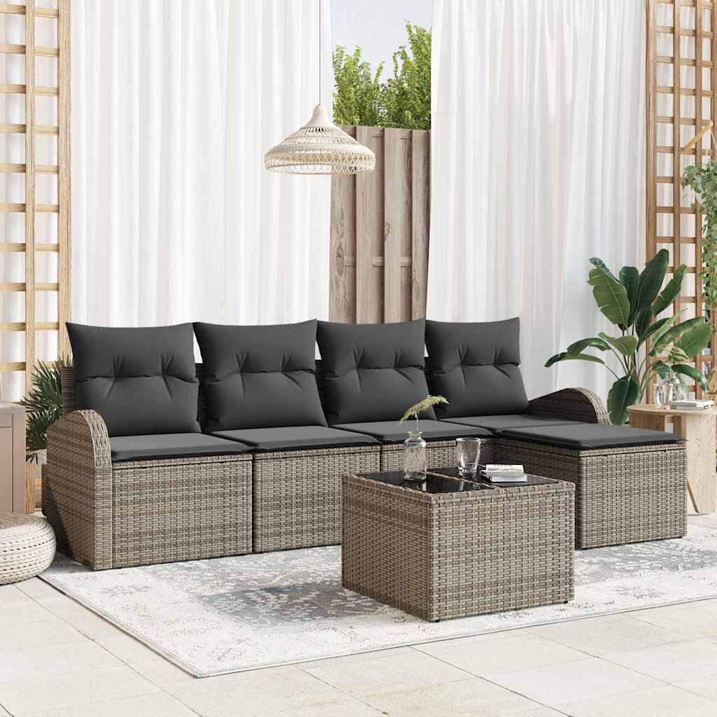 Garten-Sofa-Set mit Kissen 6 pcs Grau Poly Rattan