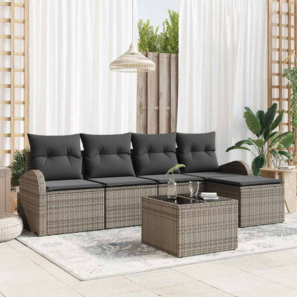 Garten-Sofa-Set mit Kissen 6 pcs Grau Poly Rattan