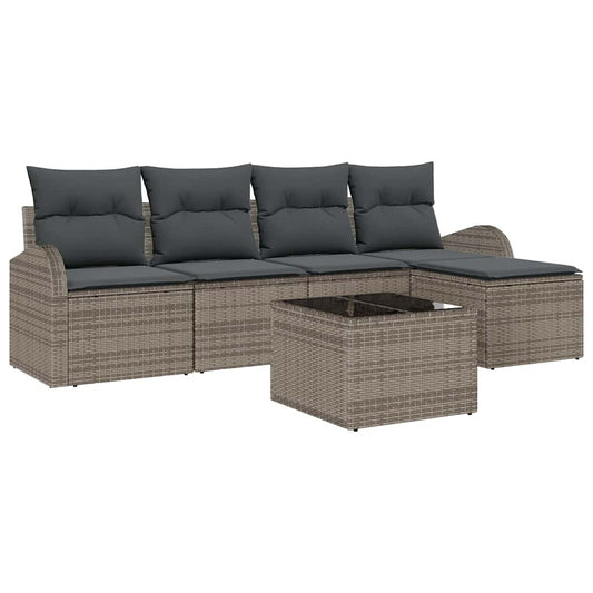 Garten-Sofa-Set mit Kissen 6 pcs Grau Poly Rattan