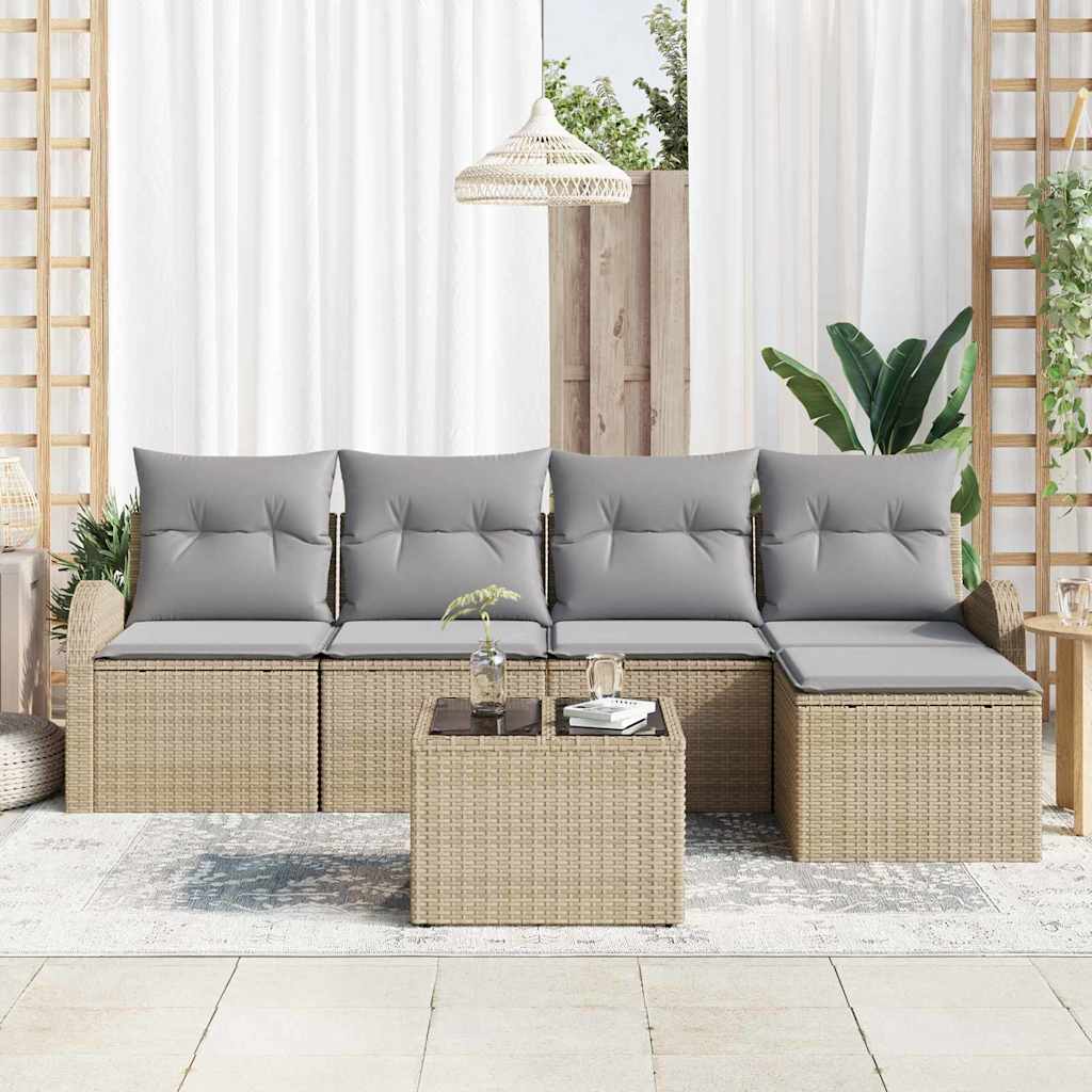 Sofa Set mit Kissen 6 pcs Beige und Hellgrau Poly-Rattan