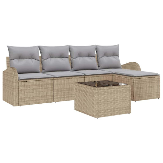Sofa Set mit Kissen 6 pcs Beige und Hellgrau Poly-Rattan