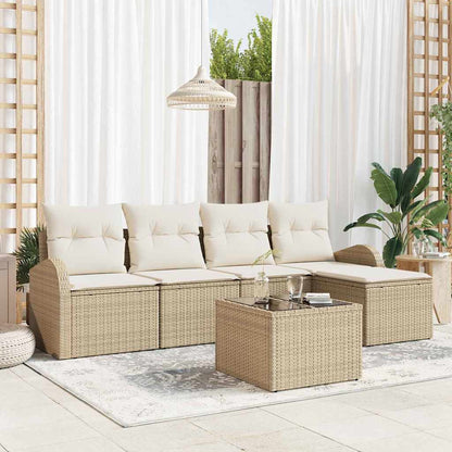 Garten-Sofa-Set mit Kissen 6 pcs Beige und Weiß Poly Rattan