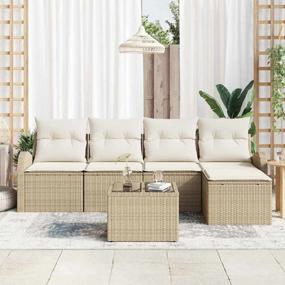 Garten-Sofa-Set mit Kissen 6 pcs Beige und Weiß Poly Rattan