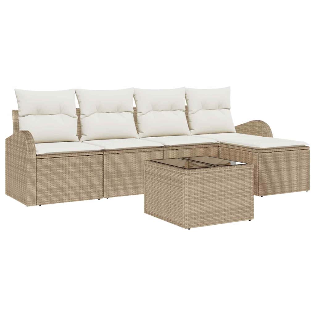 Garten-Sofa-Set mit Kissen 6 pcs Beige und Weiß Poly Rattan
