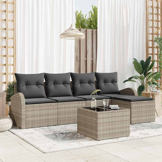 Garten-Sofa-Set mit Kissen 6 pcs Hellgrau Poly Rattan