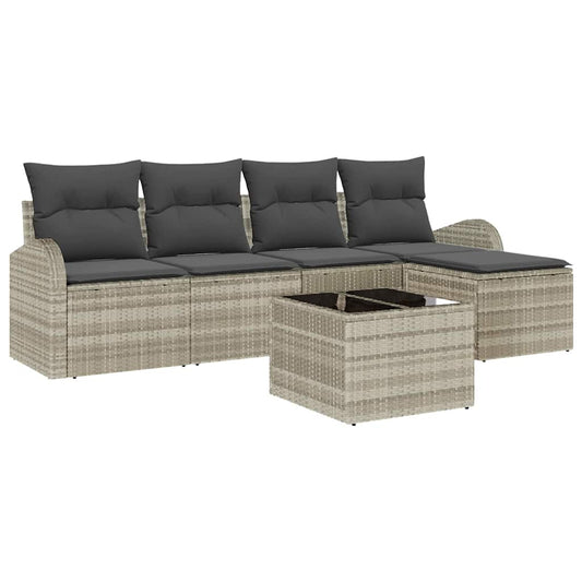 Garten-Sofa-Set mit Kissen 6 pcs Hellgrau Poly Rattan