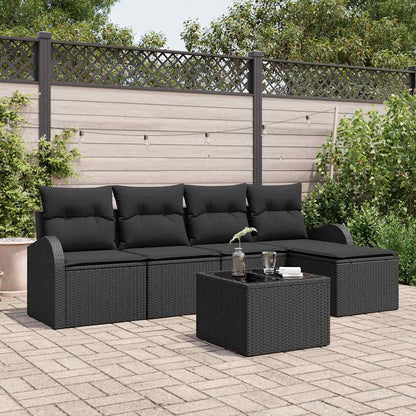Garten-Sofa-Set mit Kissen 6 pcs Schwarz Poly Rattan