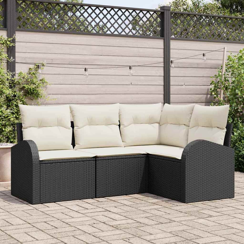 Sofa Set mit Kissen 4 pcs Schwarz und Weiß Poly-Rattan