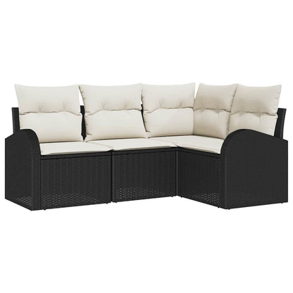 Sofa Set mit Kissen 4 pcs Schwarz und Weiß Poly-Rattan