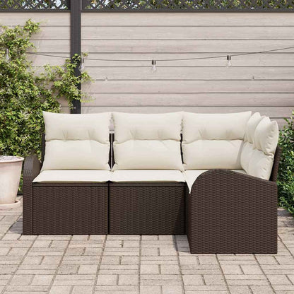 Garten-Sofa-Set mit Kissen 4 pcs Braun und Weiß Poly Rattan