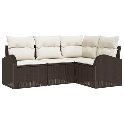 Garten-Sofa-Set mit Kissen 4 pcs Braun und Weiß Poly Rattan