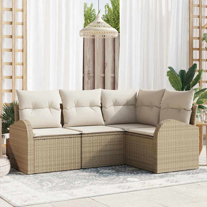 Garten-Sofa-Set mit Kissen 4 pcs Beige und Weiß Poly Rattan