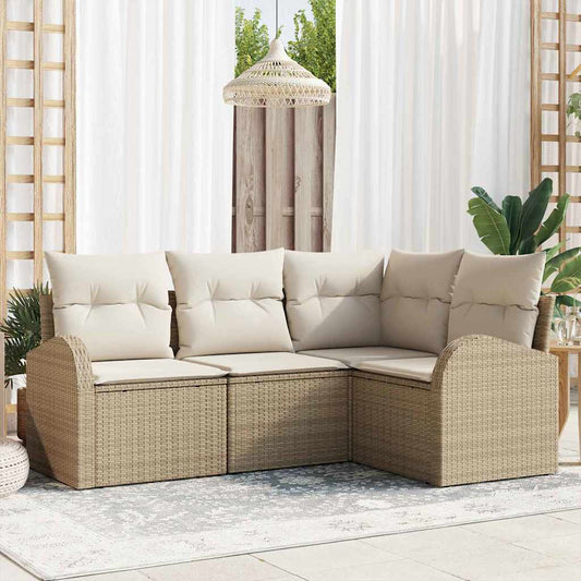 Garten-Sofa-Set mit Kissen 4 pcs Beige und Weiß Poly Rattan