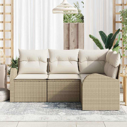 Garten-Sofa-Set mit Kissen 4 pcs Beige und Weiß Poly Rattan