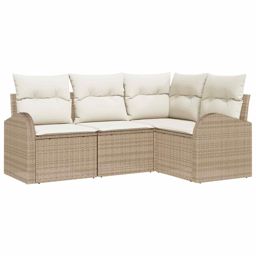 Garten-Sofa-Set mit Kissen 4 pcs Beige und Weiß Poly Rattan