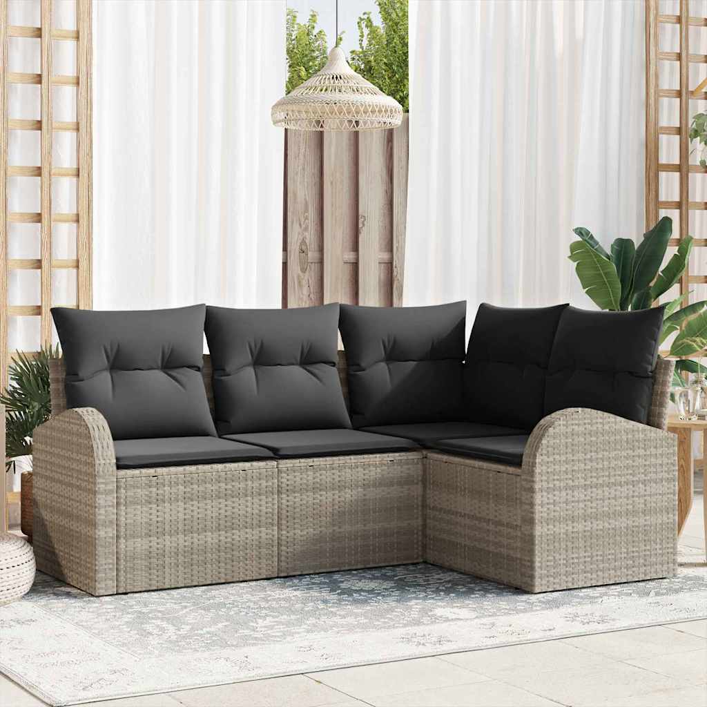 Garten-Sofa-Set mit Kissen 4 pcs Hellgrau Poly Rattan