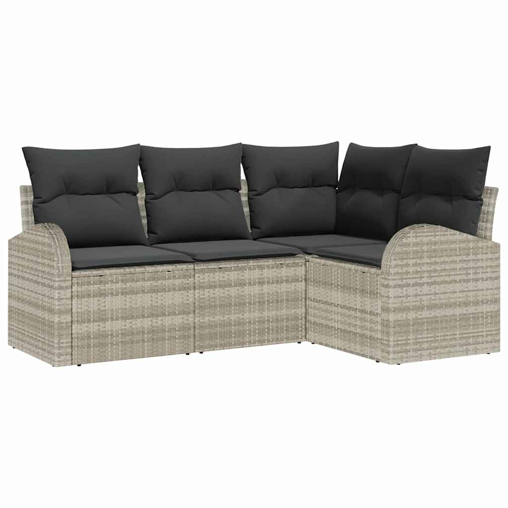 Garten-Sofa-Set mit Kissen 4 pcs Hellgrau Poly Rattan