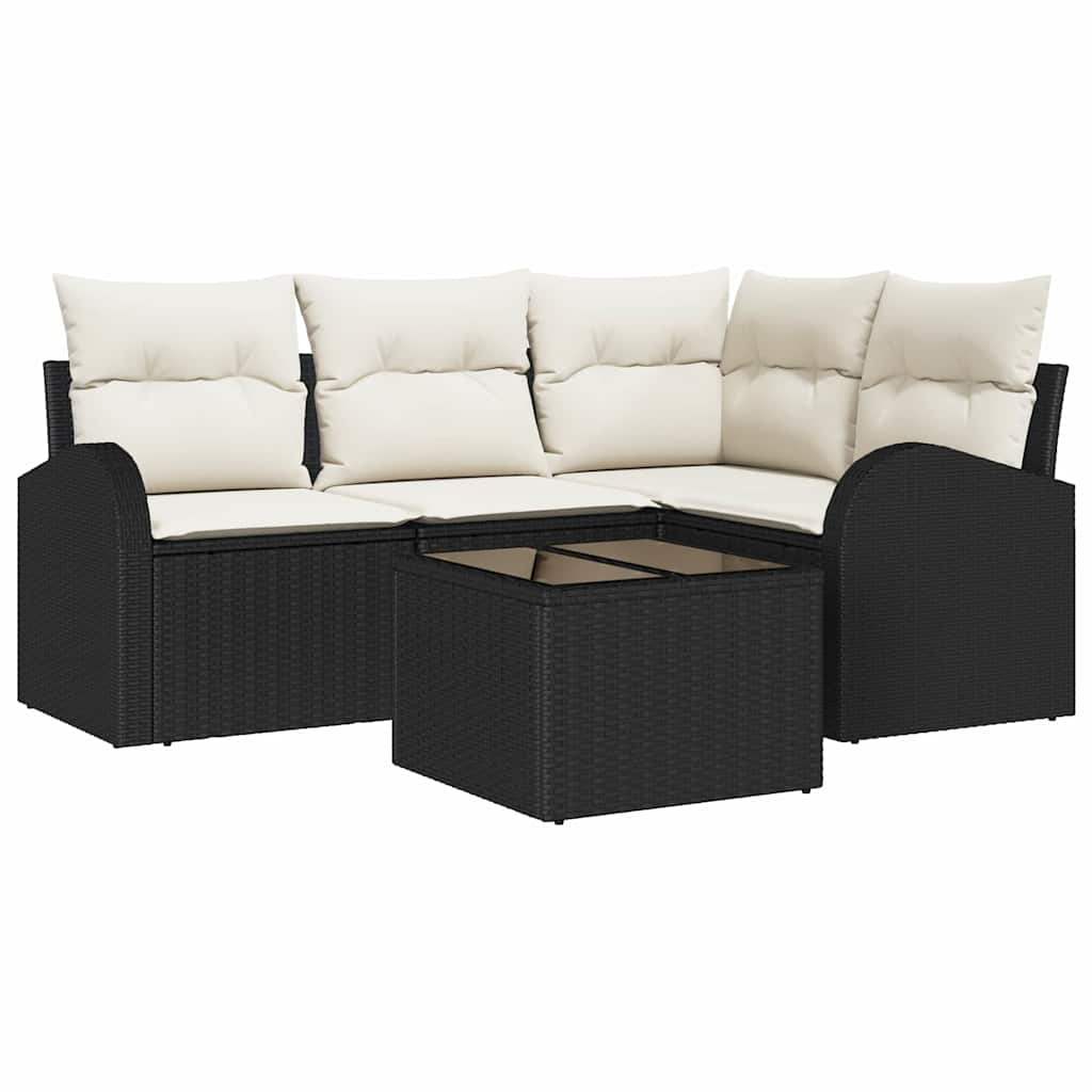 Sofa Set mit Kissen 5 pcs Schwarz und Weiß Poly-Rattan
