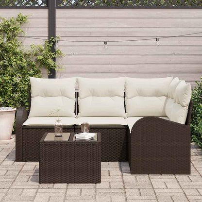 Garten-Sofa-Set mit Kissen 5 pcs Braun und Weiß Poly Rattan