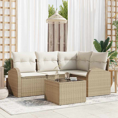 Garten-Sofa-Set mit Kissen 5 pcs Beige und Weiß Poly Rattan