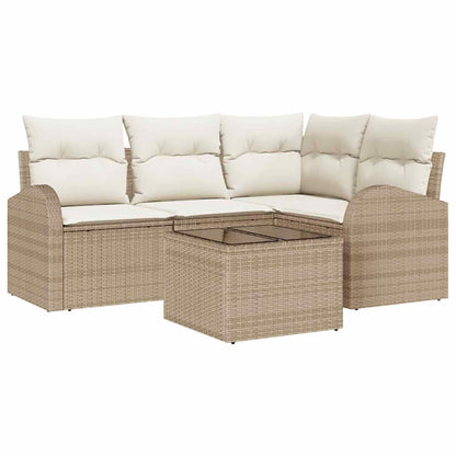 Garten-Sofa-Set mit Kissen 5 pcs Beige und Weiß Poly Rattan