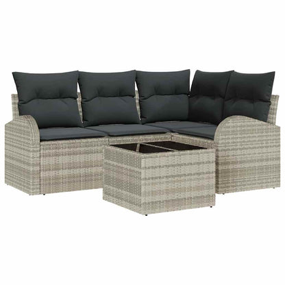 Garten-Sofa-Set mit Kissen 5 pcs Hellgrau Poly Rattan