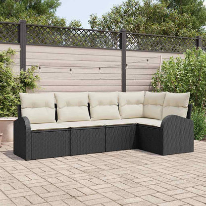 Garten-Sofa-Set mit Kissen 5 pcs Schwarz und Weiß Poly Rattan