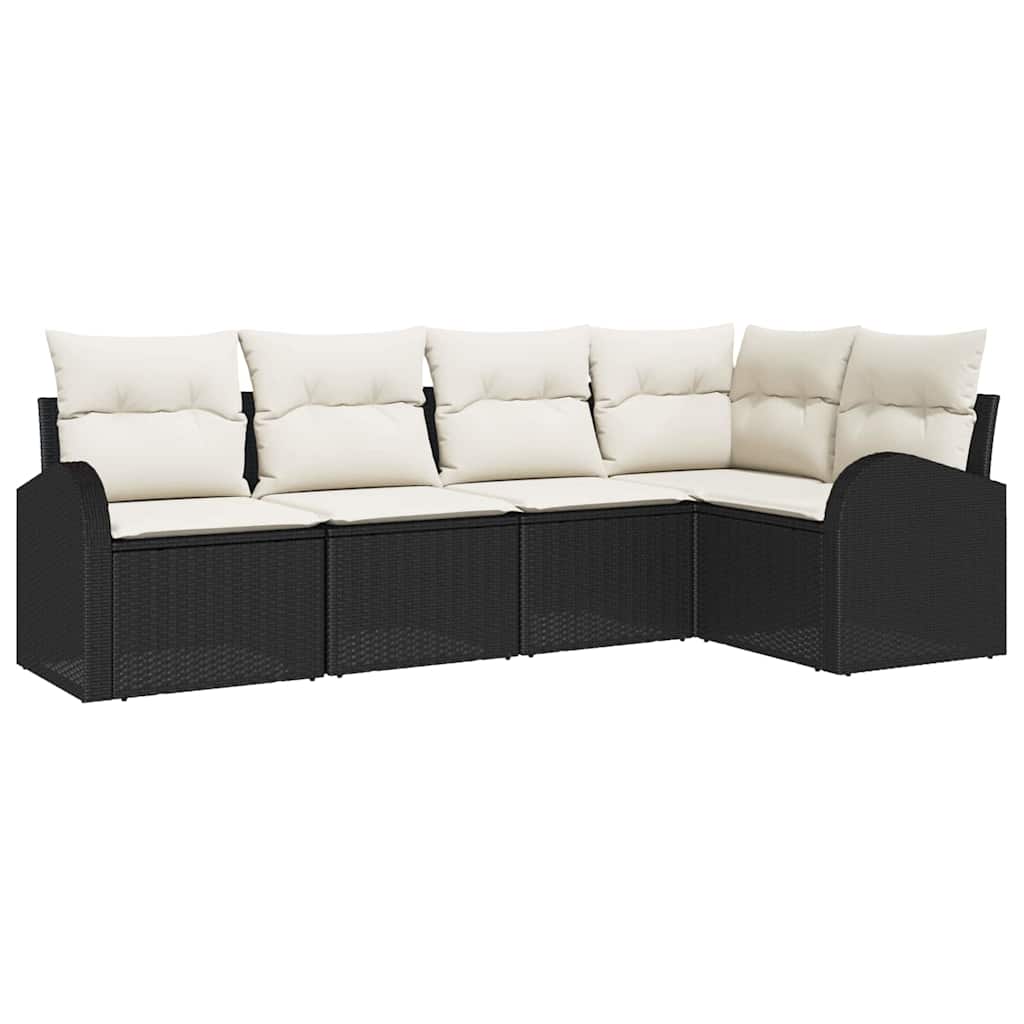 Garten-Sofa-Set mit Kissen 5 pcs Schwarz und Weiß Poly Rattan