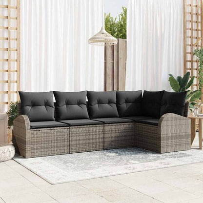 Garten-Sofa-Set mit Kissen 5 pcs Grau Poly Rattan