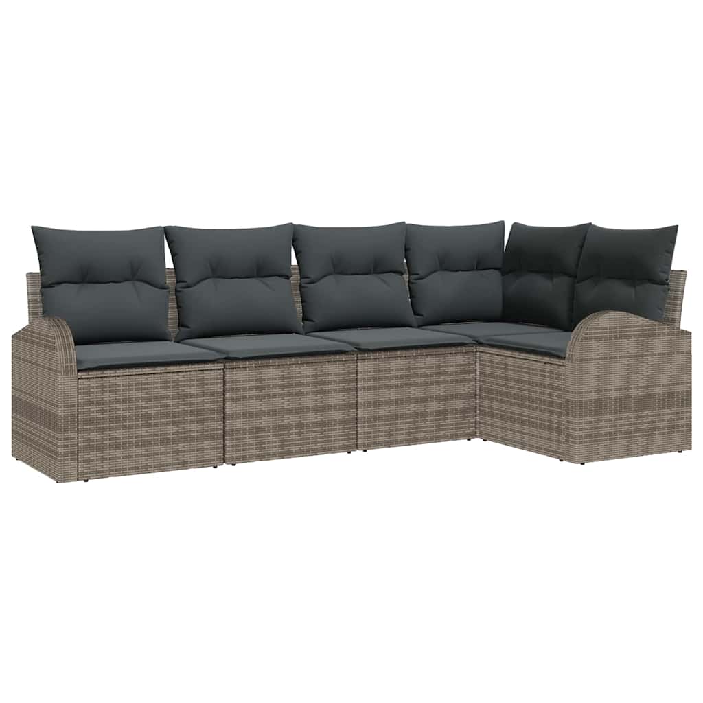 Garten-Sofa-Set mit Kissen 5 pcs Grau Poly Rattan