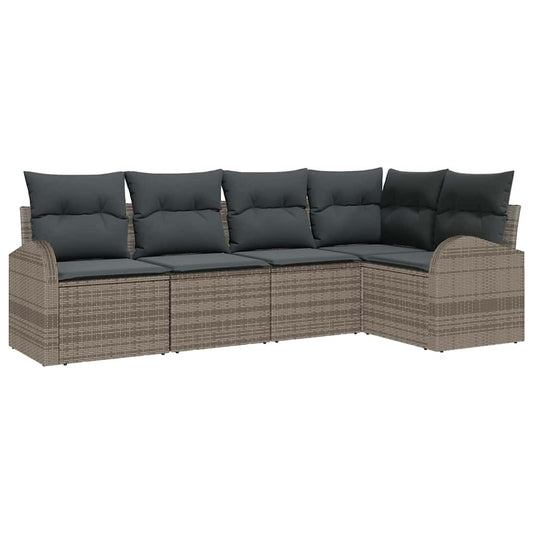 Garten-Sofa-Set mit Kissen 5 pcs Grau Poly Rattan