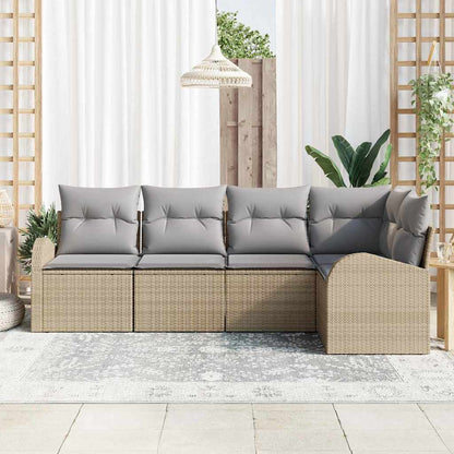 Garten-Sofa-Set mit Kissen 5 pcs Beige und Hellgrau Poly Rattan