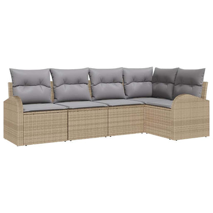 Garten-Sofa-Set mit Kissen 5 pcs Beige und Hellgrau Poly Rattan