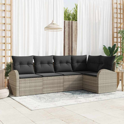 Garten-Sofa-Set mit Kissen 5 pcs Hellgrau Poly Rattan