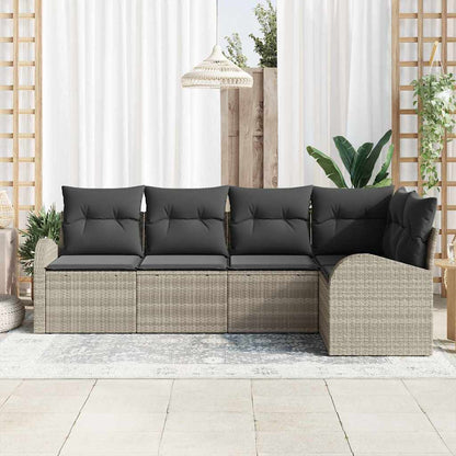 Garten-Sofa-Set mit Kissen 5 pcs Hellgrau Poly Rattan